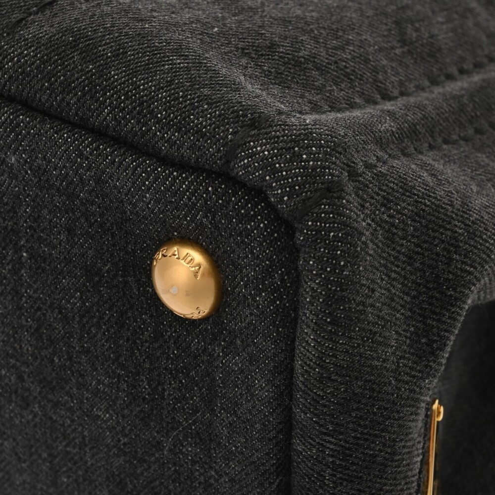 Prada Canapa Handbag Black Tote Denim - Picture 9 of 11